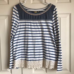 Anthropologie Little Yellow Button striped top